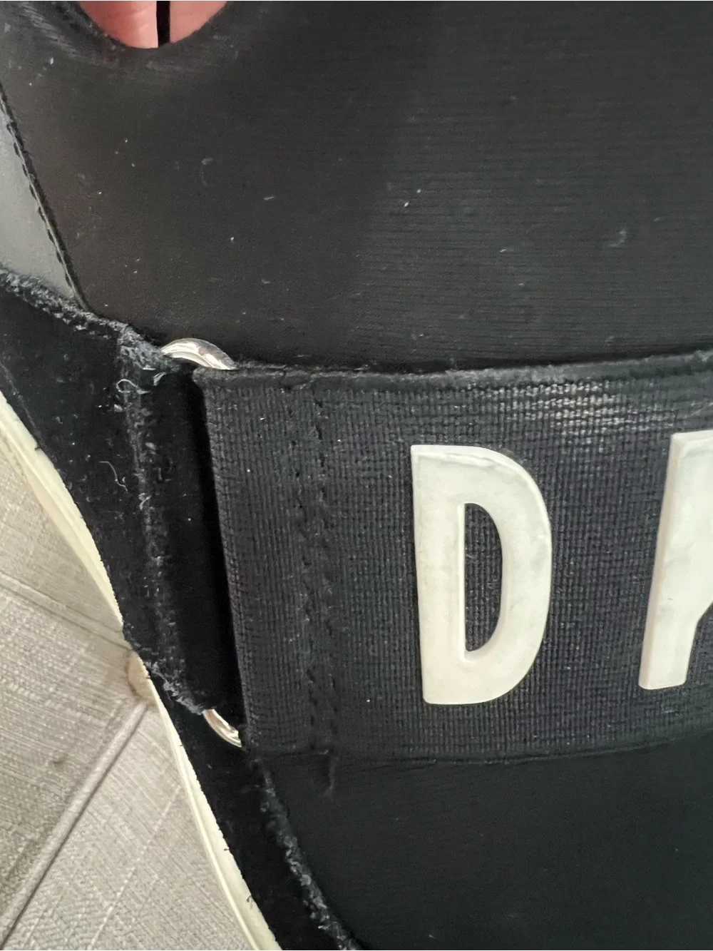 DKNY Black Slip-On Platform Sneakers with Logo Strap